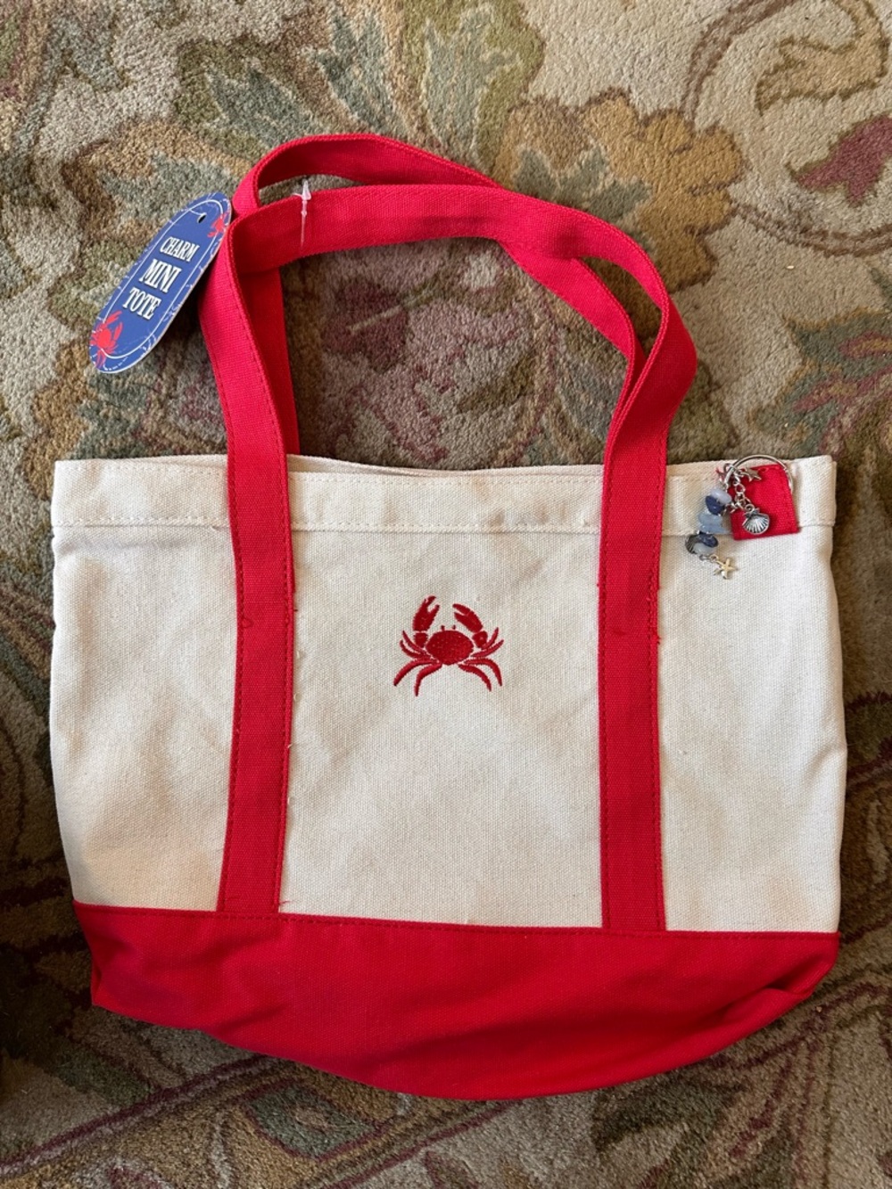Canvas Mini Tote Bag Red Crab Nautical Beach Charm Small Tote NWT